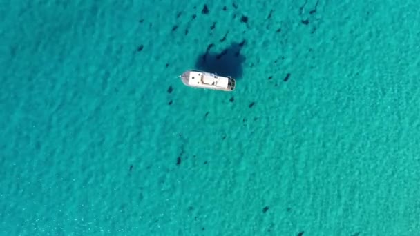 湾内の中規模ヨットの空中ビュー 晴れた日にオープン海を航海ヨット 熱帯でのボート 航空4Kビデオ映像をセーリング — ストック動画