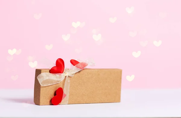 Boîte Cadeau Avec Composition Cœurs Pour Saint Valentin Fête Des — Photo