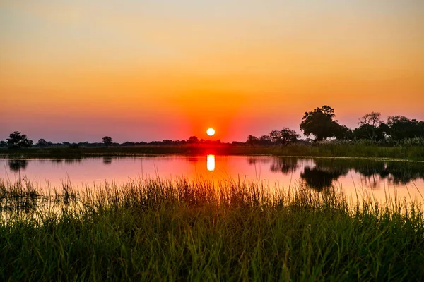 Západ Slunce Deltě Okavango Botswany — Stock fotografie