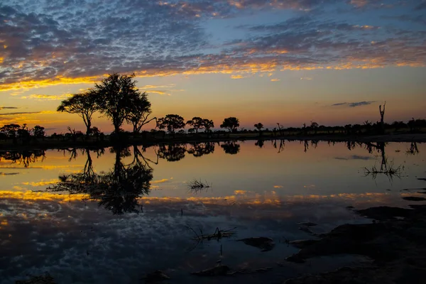 Západ Slunce Deltě Okavango Botswany — Stock fotografie