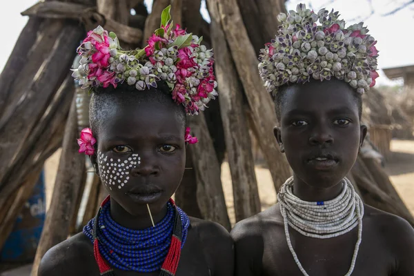 Lidé Kmene Karo Údolí Dolního Oma Etiofii Stock Obrázky