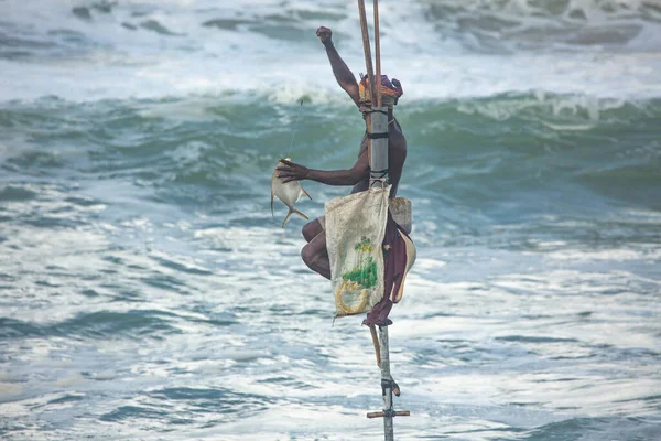 Stilt Fisherman Unawatuna Village South Sri Lanka —  Fotos de Stock