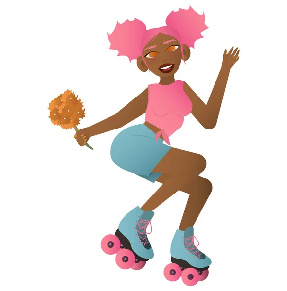 溜冰的年轻女子系列 黑人女孩在打滚 极限运动 — 图库矢量图片
