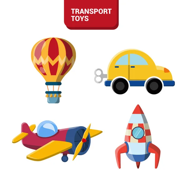 Vector Image Collection Drawings Toys Children Transport Toys Rocket Car — Stock Vector