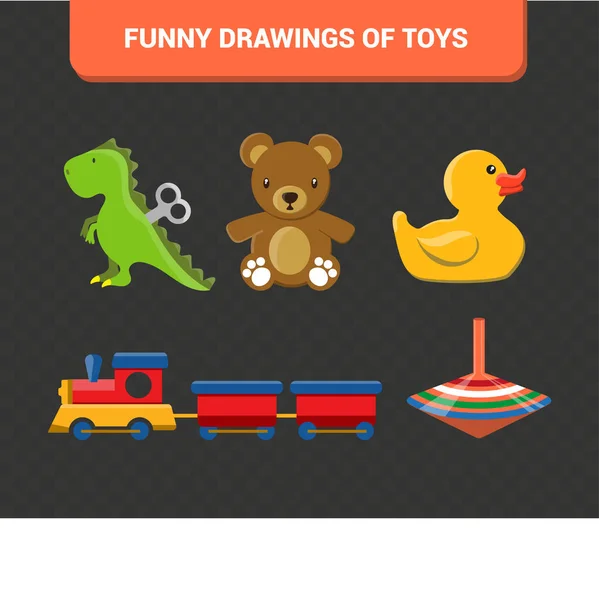 Vektör Görüntüsü Çocuk Oyuncağı Çizimleri Dönen Kapaklı Bir Oyuncak Dinozor — Stok Vektör
