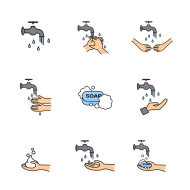 Kişisel hijyen ve banyonun komik ikonları. Satır simgeleri.