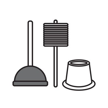 Tuvalet fırçasının ikonu. Temizlik nesnesinin temel çizgi resmi.