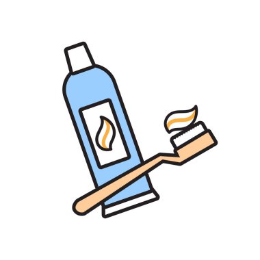 Diş fırçası ve diş macunu ikonu. Resim satıra.