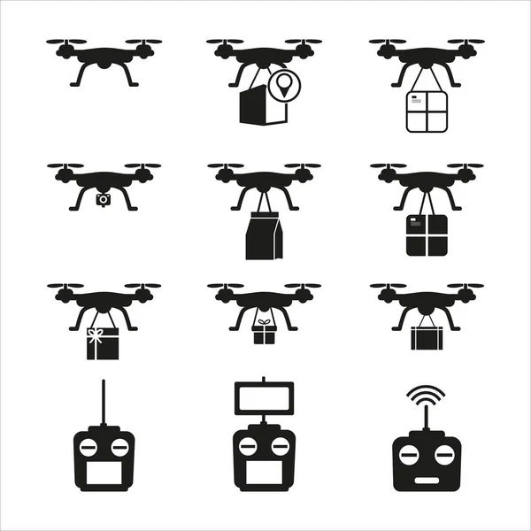Vektör görüntüsü. Uzaktan kumandalı bir İHA simgesi. Teslimat servis dronu.