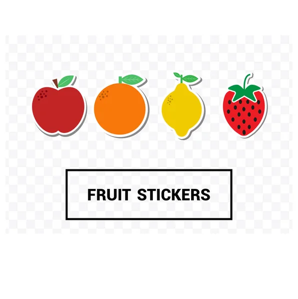 Imagem Vetorial Conjunto Adesivos Frutas Imagem Uma Maçã Limão Uma — Vetor de Stock