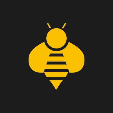 Vektör görüntüsü. Arı simgesi. Görüntü siyah ve sarı.