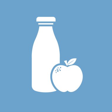 Vektör görüntüsü. Sağlıklı yemek ikonu. Süt ve elma resmi.