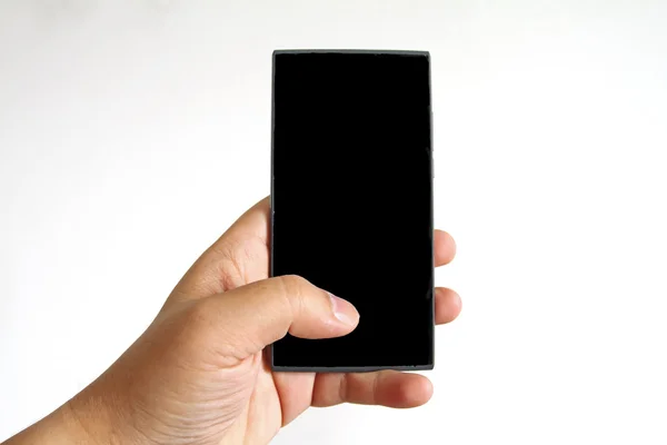 Hand houden smartphone geïsoleerd op witte achtergrond — Stockfoto