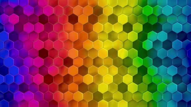 Abstrakte Wand mit sechseckigem Regenbogenhintergrund. 3D-Polygon Projektion Mapping — Stockvideo