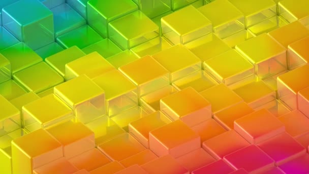 Abstracto arco iris cubos metálicos fondo patrón de pared. Mapeo de proyección 3D — Vídeo de stock