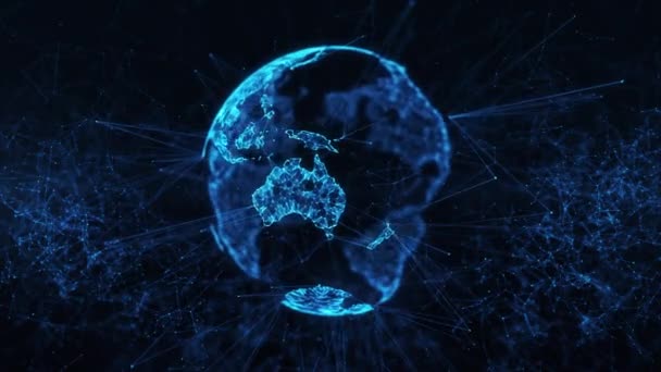 Globo digital big data red social Tierra planeta holograma 4k bucle fondo — Vídeos de Stock