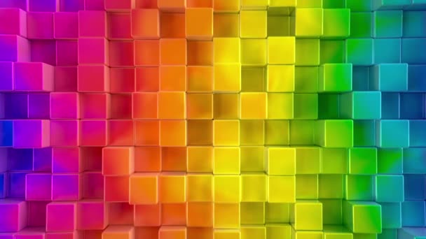 Abstrakte Regenbogen-Metallic-Würfel Hintergrundmuster Wand. 3D Projektion Mapping — Stockvideo