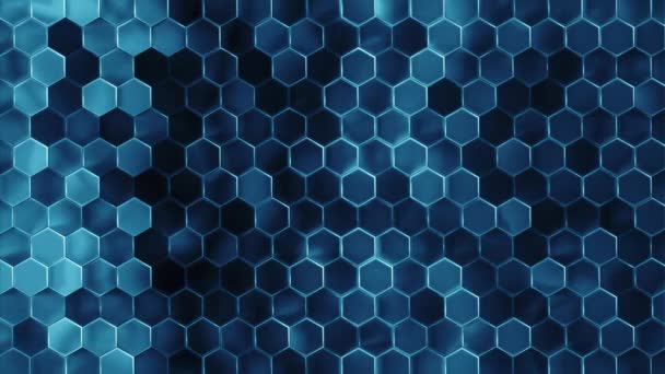 Pared de patrón de fondo hexágono azul abstracto. Mapeo de proyección de polígono 3D — Vídeo de stock