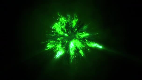 Grön färg Spränga rök pulver explosion vätska bläck glöd partiklar alfa matt — Stockvideo