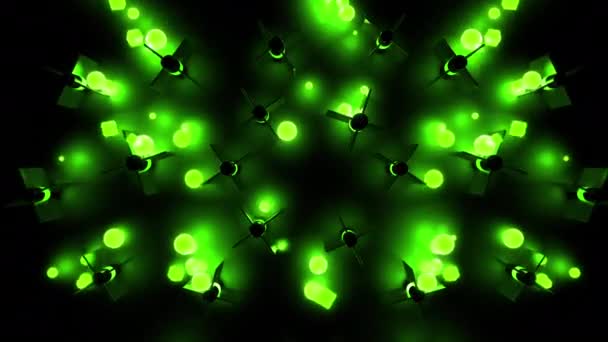 Green Falling Neon Balls Würfel, hüpfen von Hindernissen auf reflektierendem Hintergrund — Stockvideo