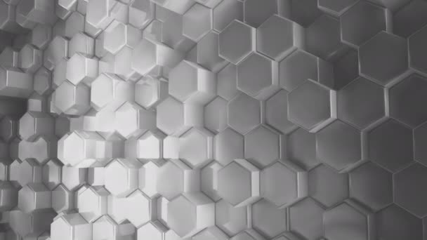 Стена из серого абстрактного шестиугольника. 3D-отображение проекций многоугольников — стоковое видео
