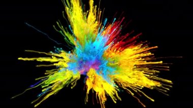 Renk patlaması yanardöner çok renkli gökkuşağı tozu patlaması sıvı mürekkep parçacıkları