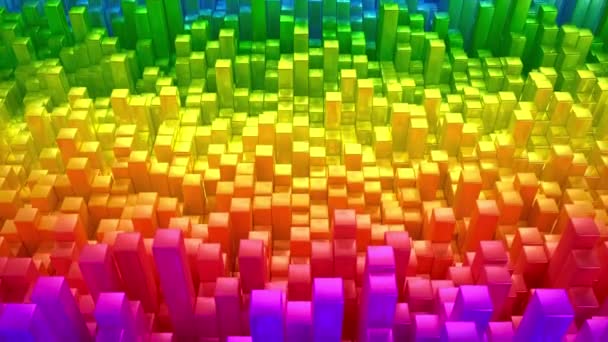 Abstract regenboog metalen kubussen achtergrond patroon muur. 3D projectie in kaart brengen — Stockvideo
