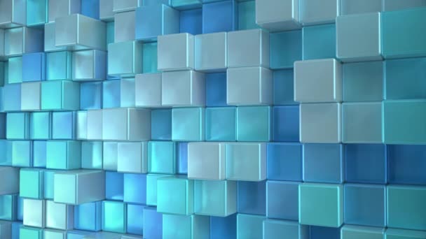 Abstract metalen kubussen achtergrond patroon muur. 3D projectie in kaart brengen — Stockvideo