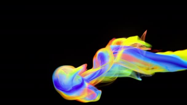 Gouttes d'encre de peinture arc-en-ciel irisées dans un nuage aqueux tourbillonnant de fumée alpha — Video