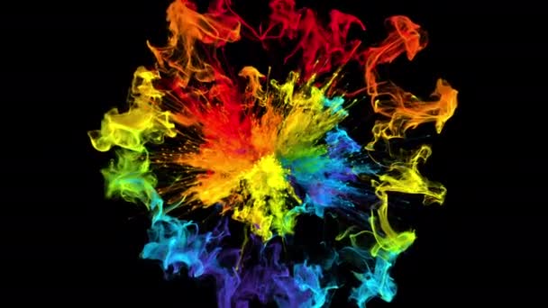Iriska flerfärgad regnbåge pulver chock våg explosion vätska bläck partiklar — Stockvideo