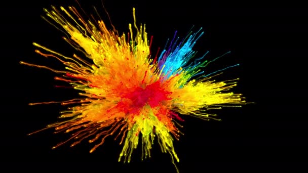 Färg Burst skimrande flerfärgad regnbåge pulver explosion vätska bläck partiklar — Stockvideo