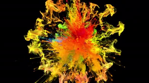 Farbe platzt buntes Rauchpulver Schockwelle Explosion Flüssigkeit Farbpartikel Alpha — Stockvideo