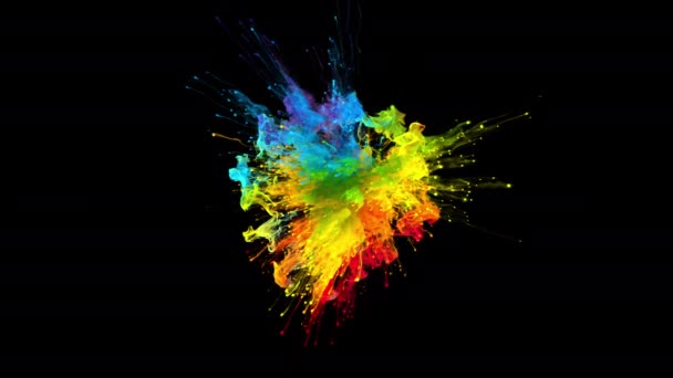 Ιριδίζουσα πολύχρωμη σκόνη ουράνιου τόξου σωματίδια μελάνης έκρηξης ρευστών κυμάτων — Αρχείο Βίντεο