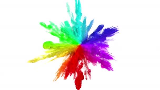 Color Burst polvo iris multicolor iridiscente explosión partículas de tinta fluida — Vídeos de Stock