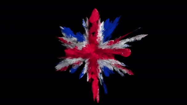 İngiliz bayrağını oluşturan renkli duman tozu patlaması mürekkep parçacıkları — Stok video