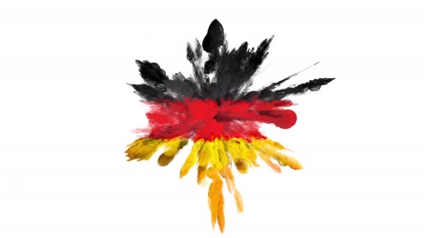 Polvere di fumo colorato esplosione particelle di inchiostro che formano bandiera tedesca alfa — Video Stock