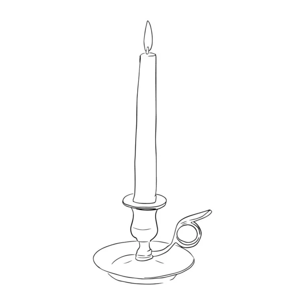 Sketch of isolated candle in retro candlestick — Stock Vector