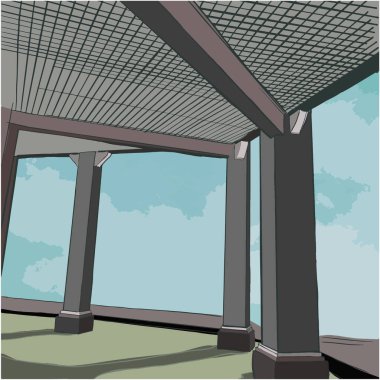 Balkon sütunlu açık hava mimarisi