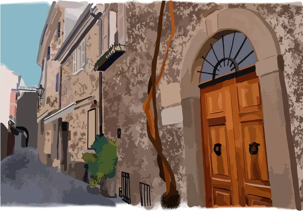 Kleurrijke illustratie van de straat in het oude centrum van San Marino — Stockvector