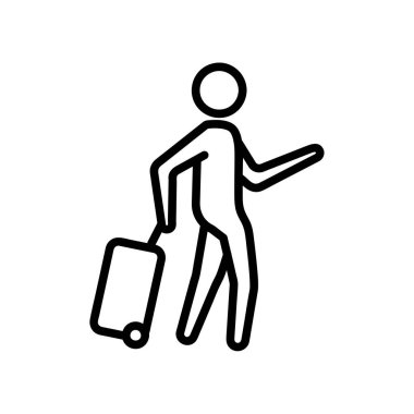 İnsan bagaj ikonuyla seyahat eder. Turizm tatil sembolü. Seyahat hisse senedi çizimi. Beyaz arka planda izole edilmiş. Vektör Eps10