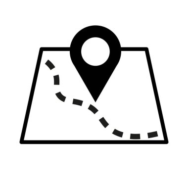 Harita simgesini göster. Turizm tatil sembolü. Seyahat hisse senedi çizimi. Beyaz arka planda izole edilmiş. Vektör Eps10