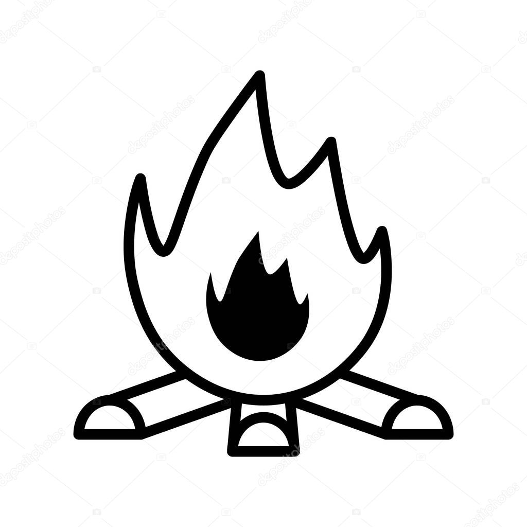 Campfire icon. Tourism vacation symbol. Travel stock illustration. isolated on white background. Vector eps10