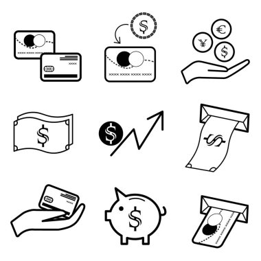 Para simgeleri ayarlandı. Dolar ve avro. Vektör hisse senedi çizimi. Beyaz arkaplan eps10 üzerinde izole