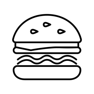 Hamburger yassı ikonu. Ağ için piktogram. Çizgi vuruş. Beyaz arka planda izole edilmiş. Vektör Eps10