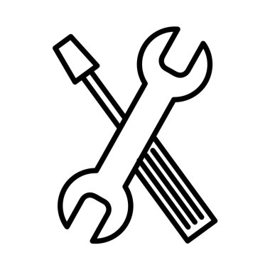 İngiliz anahtarı ve tornavida aracı düz simge. Ağ için piktogram. Çizgi vuruş. Beyaz arka planda izole edilmiş. Vektör Eps10