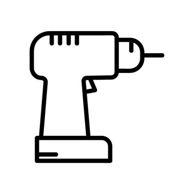 Matkap aracı düz simge. Ağ için piktogram. Çizgi vuruş. Beyaz arka planda izole edilmiş. Vektör Eps10