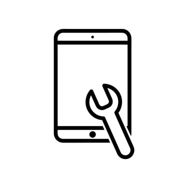 Cep telefonu tamir ikonu. Ağ için piktogram. Çizgi vuruş. Beyaz arka planda izole edilmiş. Vektör Eps10