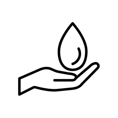 Su damlası düz bir ikona düşer. Ağ için piktogram. Çizgi vuruş. Beyaz arka planda izole edilmiş. Vektör E10. Yeşil enerji kavramı