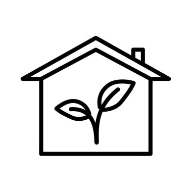 Yeşil enerji evi düz simgesi. Ağ için piktogram. Çizgi vuruş. Beyaz arka planda izole edilmiş. Vektör Eps10