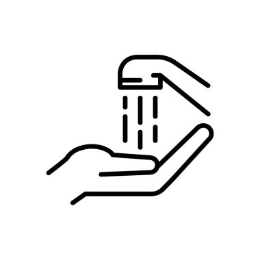 Eller düz simgeyi yıkıyor. Ağ için piktogram. Çizgi vuruş. Beyaz arka planda izole edilmiş. Vektör E10. Ellerindeki su akıntısı.